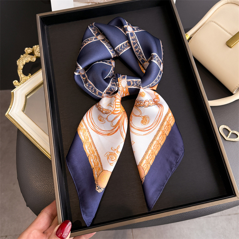 Face Scarf Mask - Синий классический шелковый платок с цепным