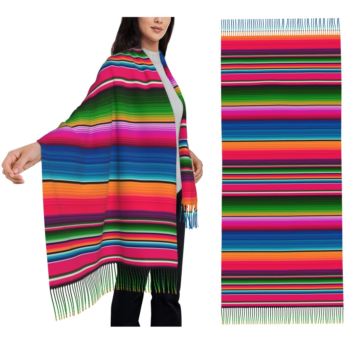 Woven Scarf Blanket - Мексиканское одеяло, полосатый шарф Fiesta Serape,