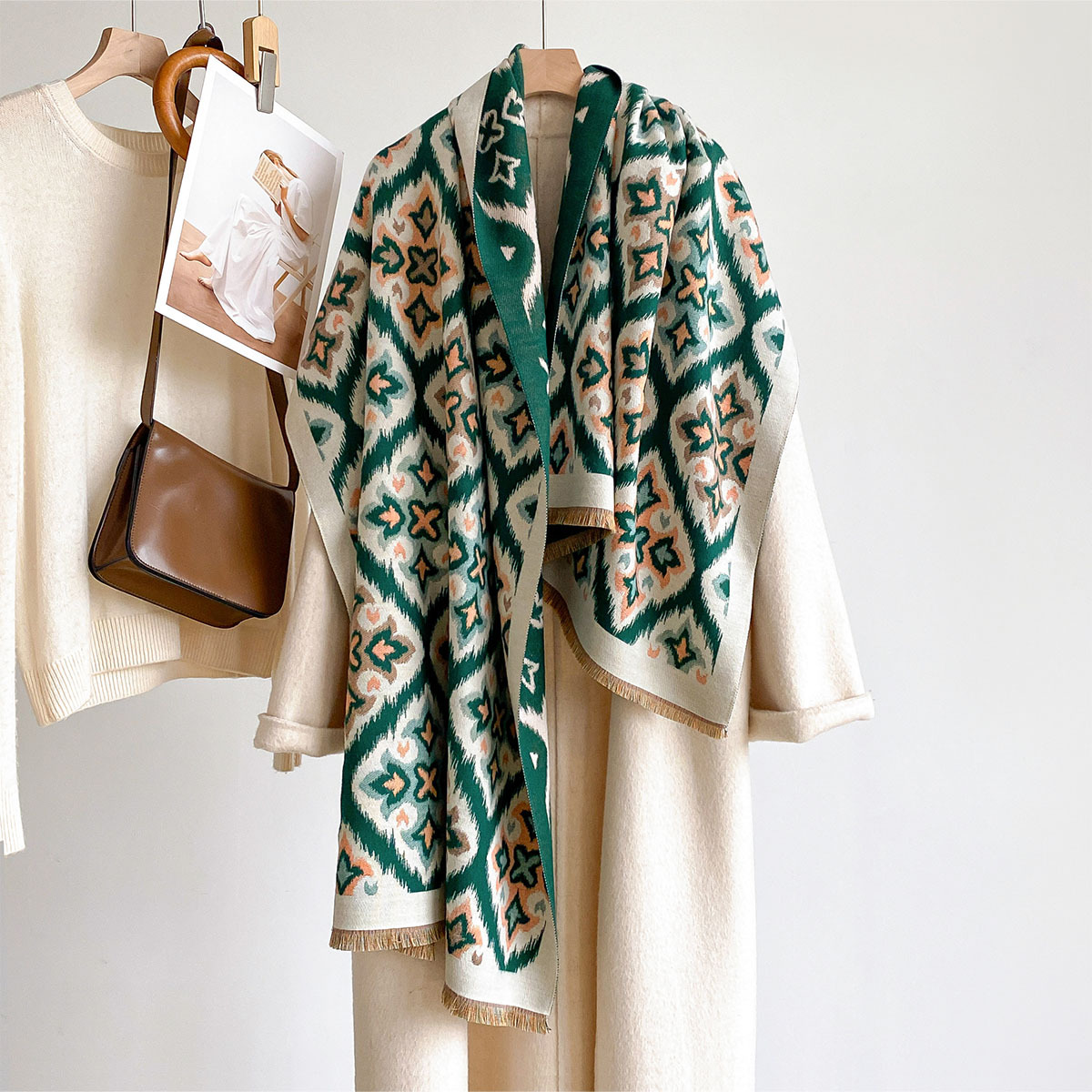 Woven Scarf Blanket - Женский двусторонний шарф из искусственного кашемира,